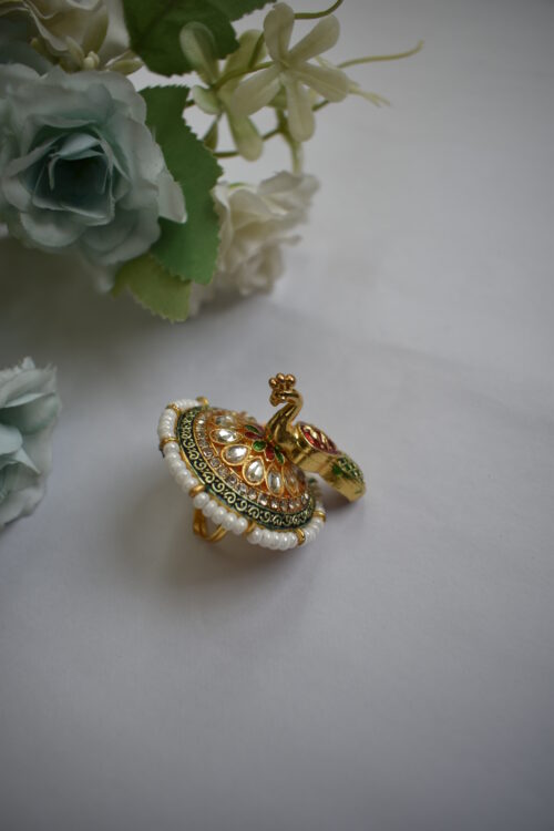 Traditional Gold Plated Peacock Finger Ring - Image 3