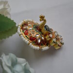 Traditional Gold Plated Rajasthani Peacock Finger Ring with Pearl
