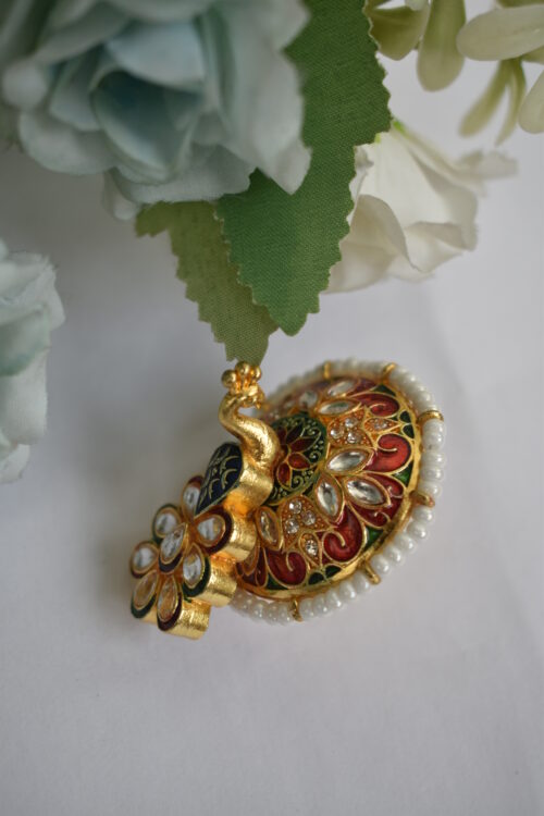 Traditional Gold Plated Rajasthani Peacock Finger Ring with Pearl