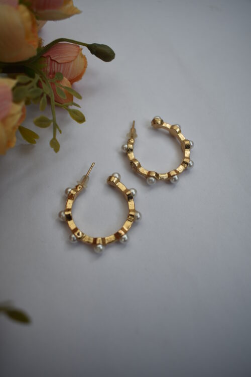 White Pearl Studded Hoop Earrings