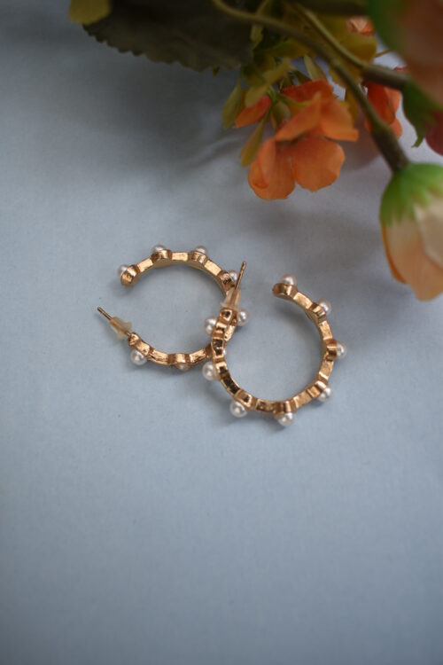 White Pearl Studded Hoop Earrings