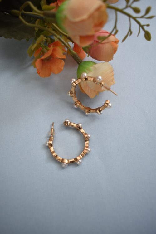 White Pearl Studded Hoop Earrings