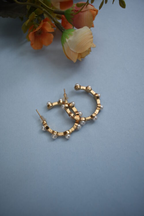 White Pearl Studded Hoop Earrings