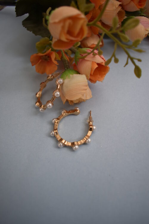 White Pearl Studded Hoop Earrings