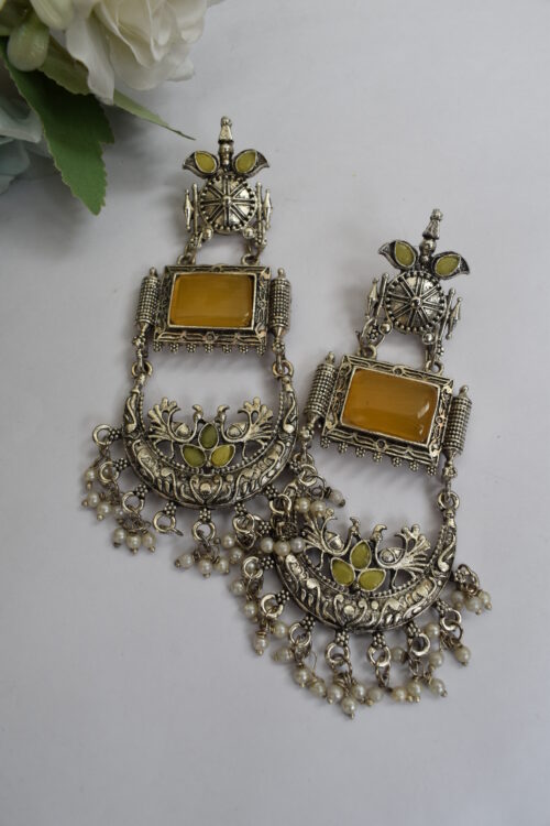 Statement Big Stone Chandbali Dangler Earrings