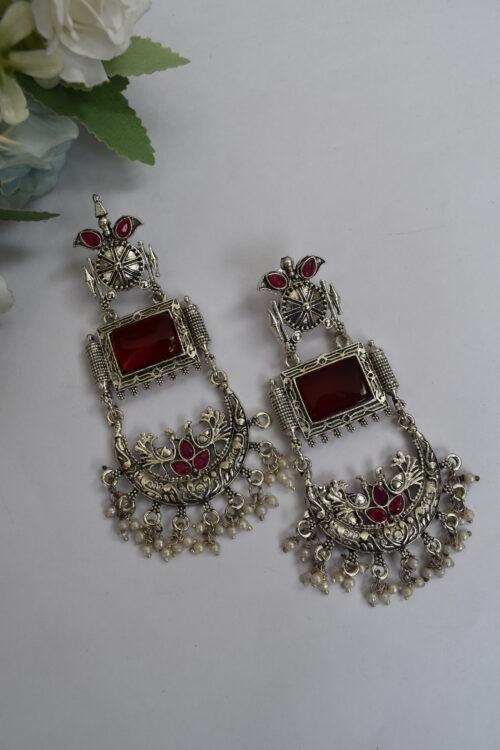 Statement Big Stone Chandbali Dangler Earrings
