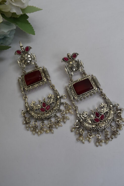 Statement Big Stone Chandbali Dangler Earrings