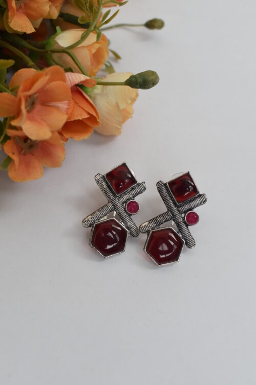 Silver Oxidised Contemporary Stud Earrings