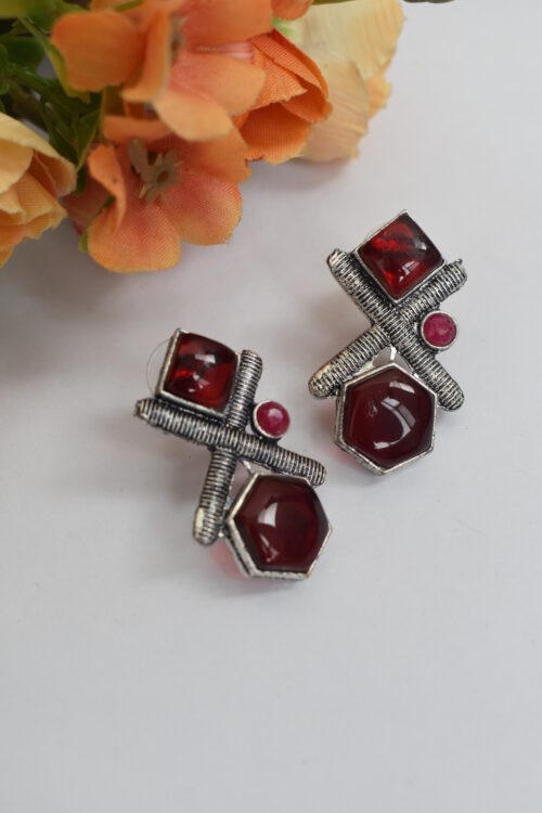 Silver Oxidised Contemporary Stud Earrings