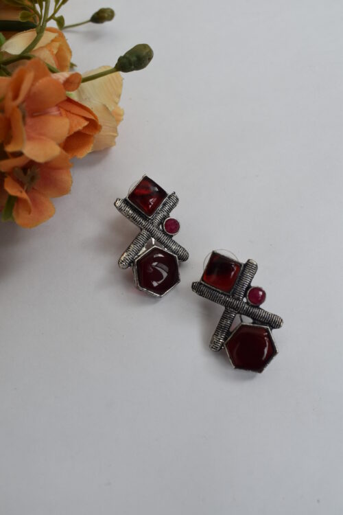 Silver Oxidised Contemporary Stud Earrings