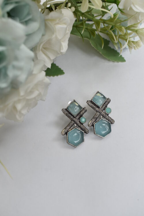 Silver Oxidised Contemporary Stud Earrings