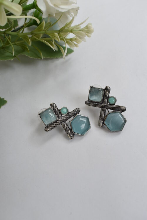 Silver Oxidised Contemporary Stud Earrings