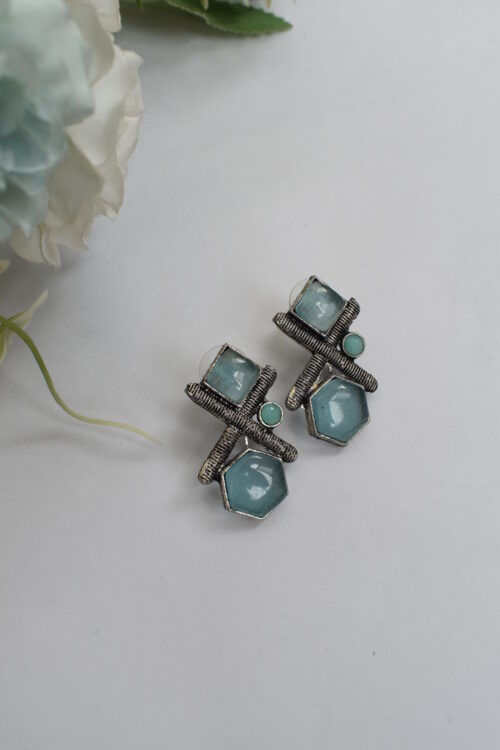 Silver Oxidised Contemporary Stud Earrings