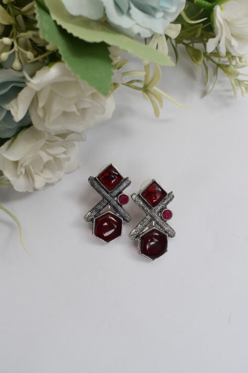 Silver Oxidised Contemporary Stud Earrings