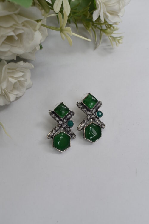 Silver Oxidised Contemporary Stud Earrings