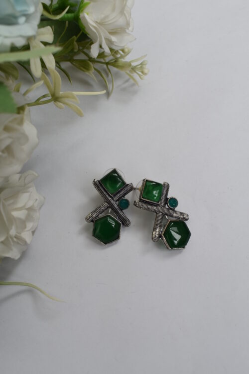 Silver Oxidised Contemporary Stud Earrings