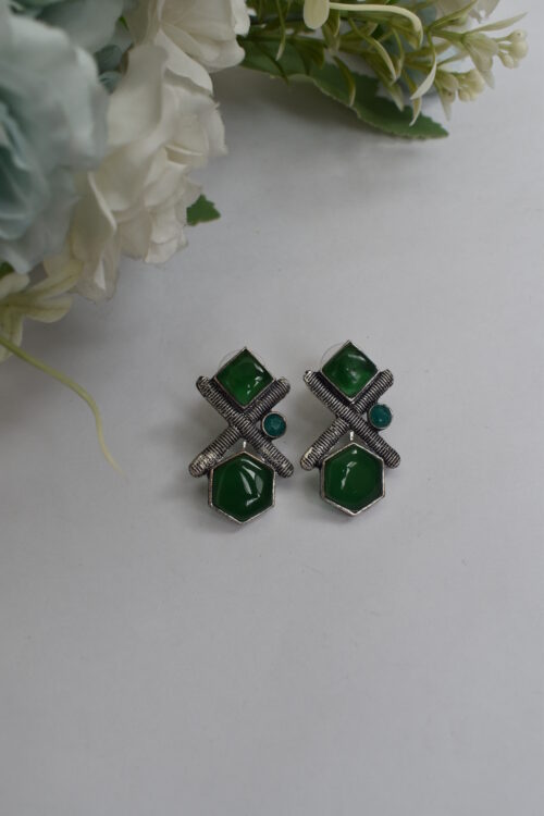 Silver Oxidised Contemporary Stud Earrings