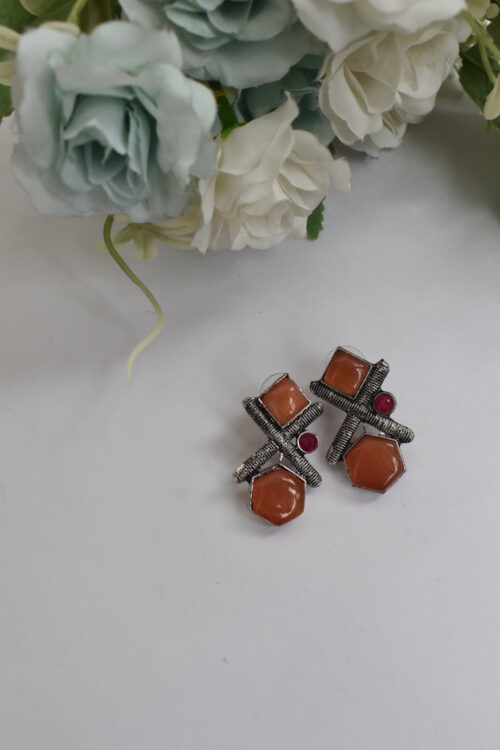 Silver Oxidised Contemporary Stud Earrings