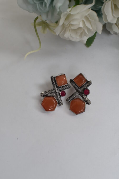 Silver Oxidised Contemporary Stud Earrings