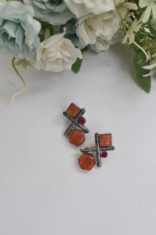 Silver Oxidised Contemporary Stud Earrings