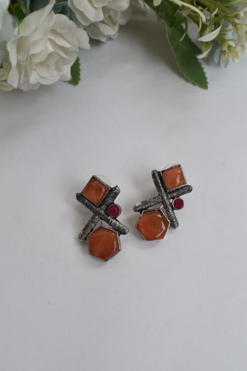Silver Oxidised Contemporary Stud Earrings