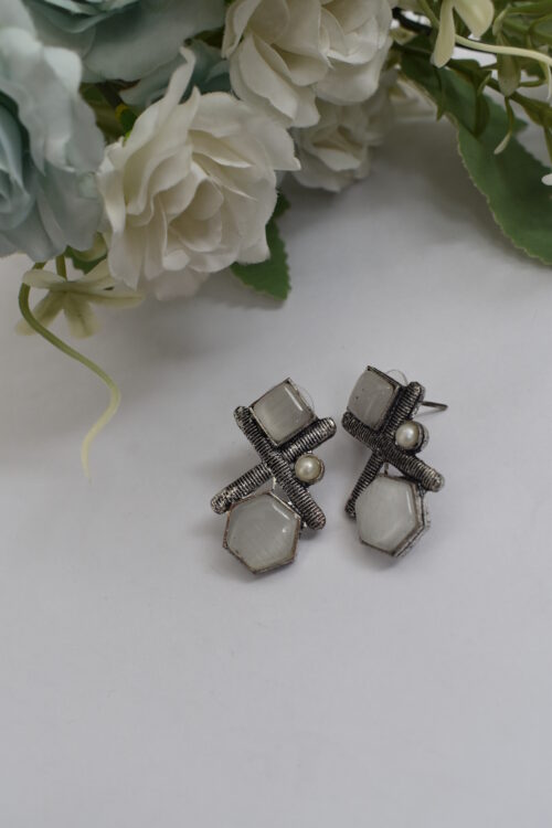 Silver Oxidised Contemporary Stud Earrings