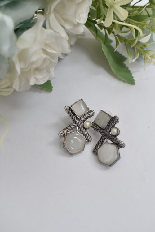 Silver Oxidised Contemporary Stud Earrings