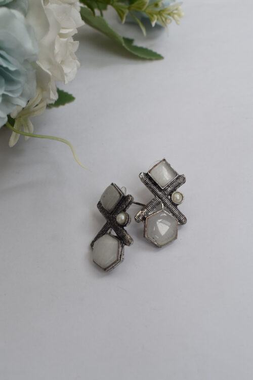 Silver Oxidised Contemporary Stud Earrings
