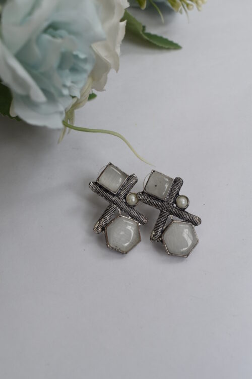 Silver Oxidised Contemporary Stud Earrings