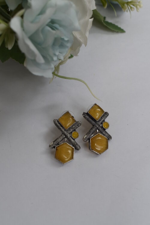 Silver Oxidised Contemporary Stud Earrings