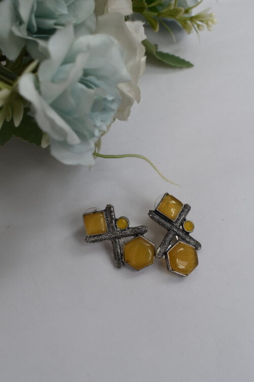 Silver Oxidised Contemporary Stud Earrings