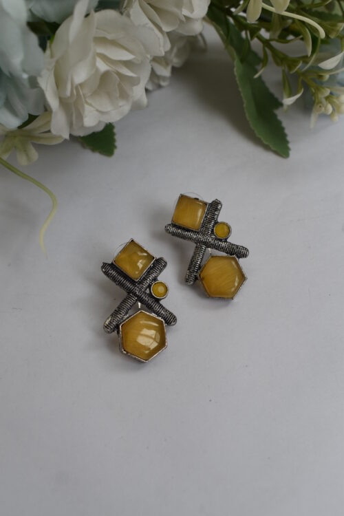 Silver Oxidised Contemporary Stud Earrings