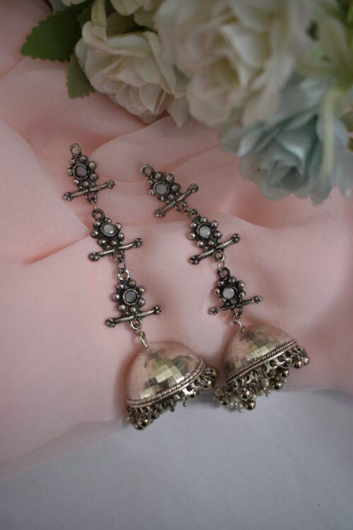 Beautiful German Silver Oxidised Chandelier jhumka earrings