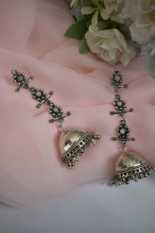 Beautiful German Silver Oxidised Chandelier jhumka earrings