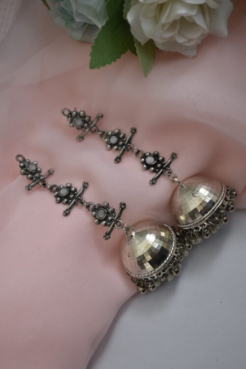 Beautiful German Silver Oxidised Chandelier jhumka earrings