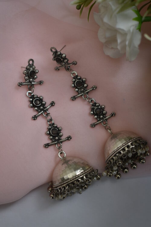Beautiful German Silver Oxidised Chandelier jhumka earrings