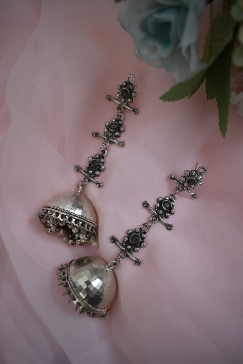 Beautiful German Silver Oxidised Chandelier jhumka earrings
