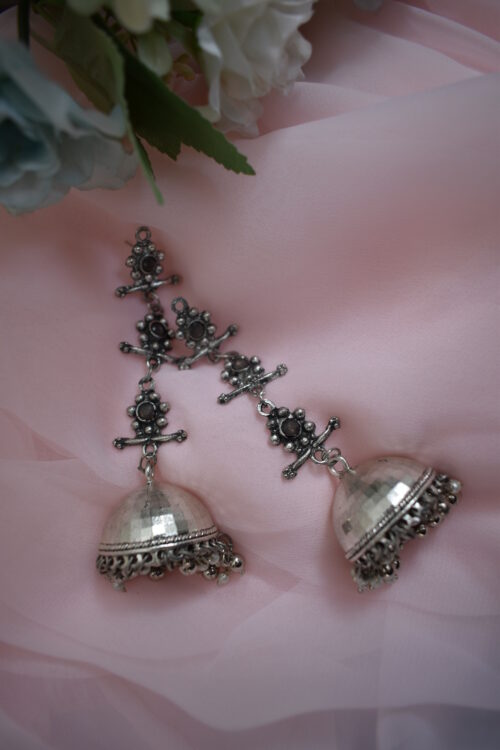 Beautiful German Silver Oxidised Chandelier jhumka earrings