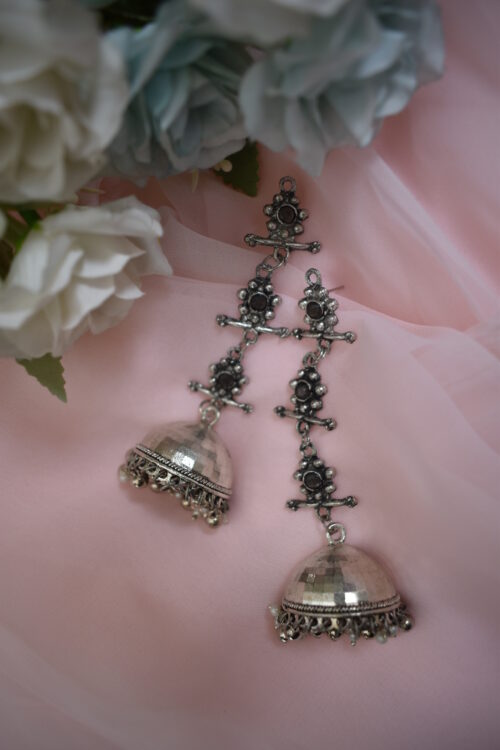 Beautiful German Silver Oxidised Chandelier jhumka earrings
