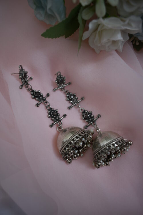 Beautiful German Silver Oxidised Chandelier jhumka earrings