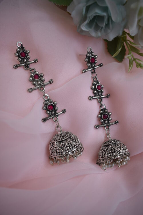 Beautiful Big German Silver Oxidised Chandelier jhumka earrings