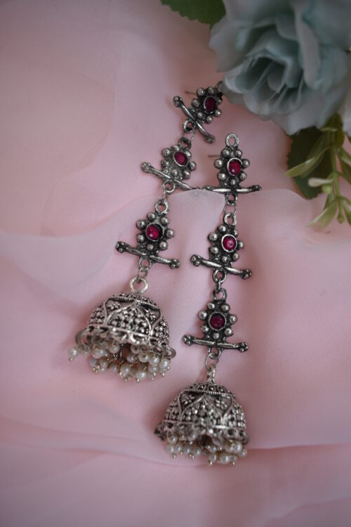 Beautiful Big German Silver Oxidised Chandelier jhumka earrings