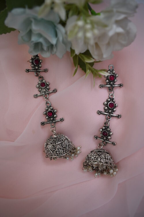 Beautiful Big German Silver Oxidised Chandelier jhumka earrings