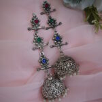 Beautiful Big German Silver Oxidised Multicolor Chandelier jhumka earrings