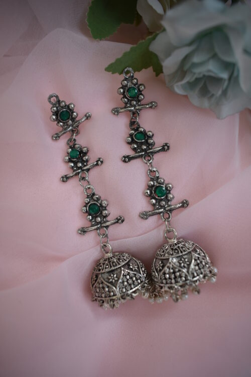 Beautiful Big German Silver Oxidised Chandelier jhumka earrings