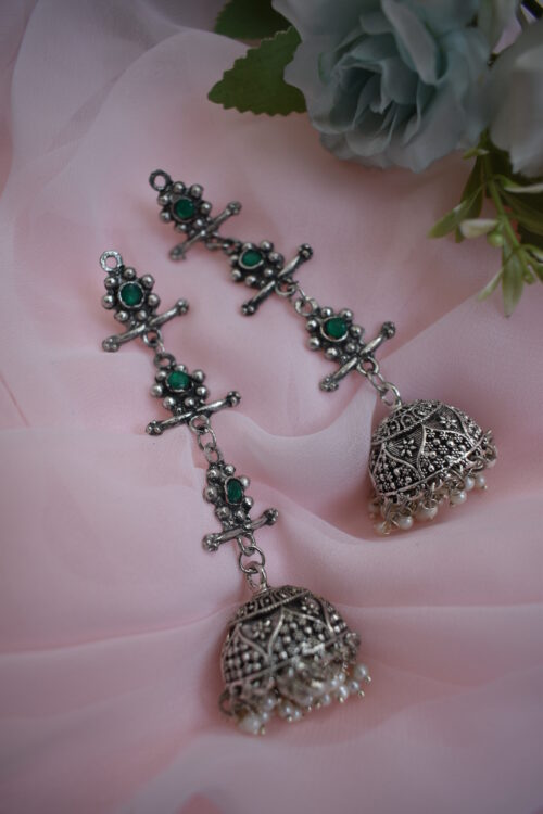 Beautiful Big German Silver Oxidised Chandelier jhumka earrings
