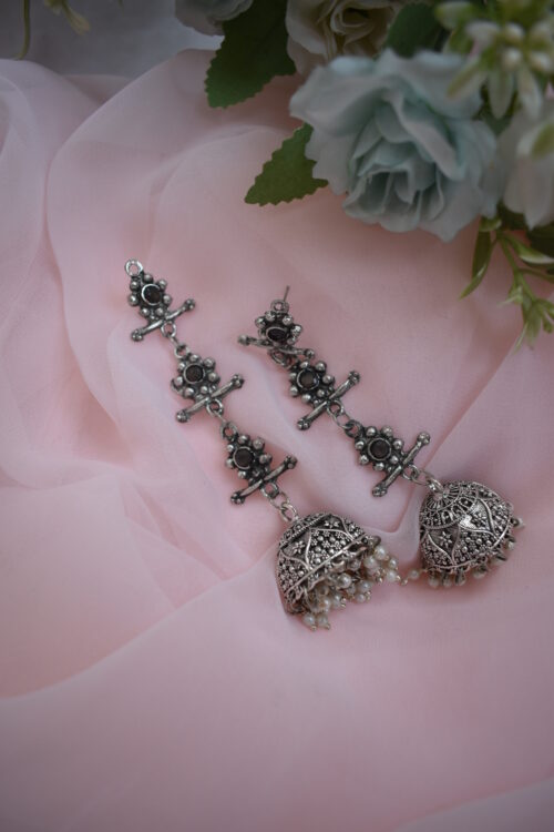 Beautiful Big German Silver Oxidised Chandelier jhumka earrings