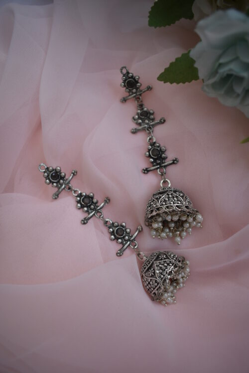 Beautiful Big German Silver Oxidised Chandelier jhumka earrings