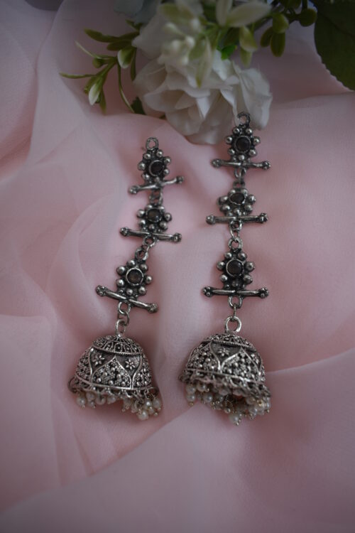 Beautiful Big German Silver Oxidised Chandelier jhumka earrings