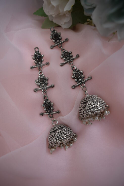 Beautiful Big German Silver Oxidised Chandelier jhumka earrings